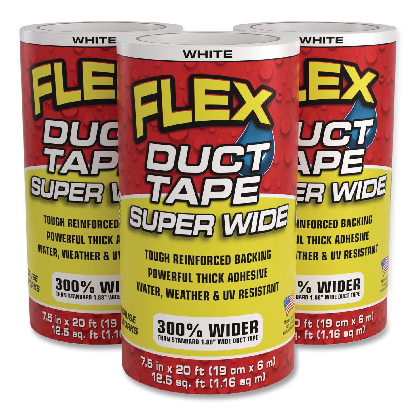 Flex Seal Products® Flex Super Wide Duct Tape, 4" Core, 39 mil Thick, 7.5" x 20 ft, White, 3/Carton (FSGDTWHTR7520)