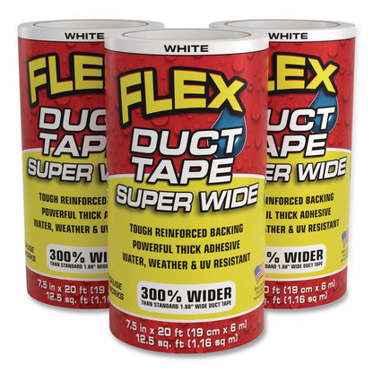 Flex Seal Products® Flex Super Wide Duct Tape, 4" Core, 39 mil Thick, 7.5" x 20 ft, White, 3/Carton (FSGDTWHTR7520)