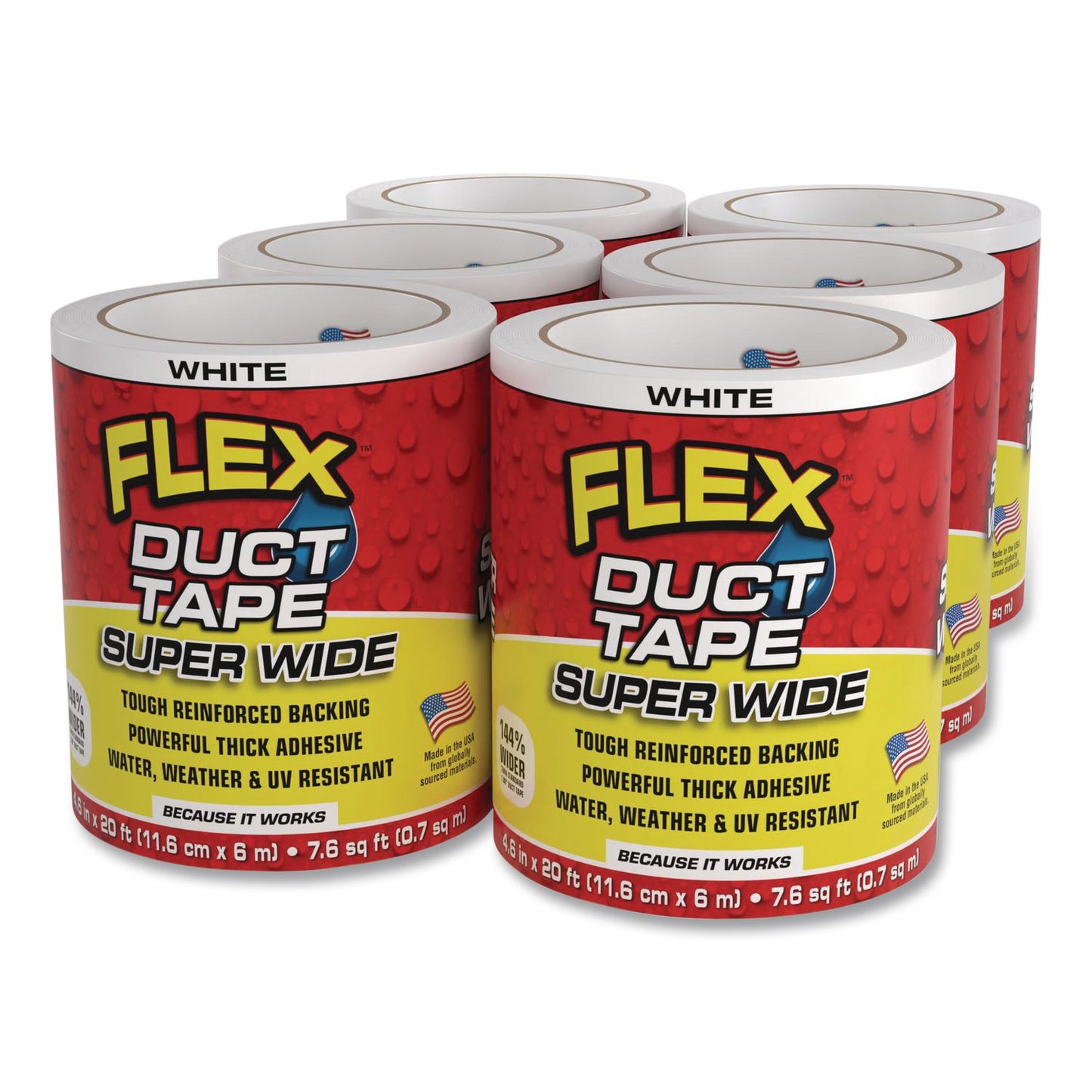 Flex Seal Products® Flex Super Wide Duct Tape, 4" Core, 39 mil Thick, 4.6" x 20 ft, White, 6/Carton (FSGDTWHTR4620)