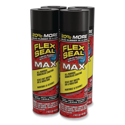 Flex Seal Products® Flex Seal Liquid Rubber Sealant Coating MAX Aerosol, 17 oz Aerosol Can, Dries Black, 4/Carton (FSGFSMAXBLK24)