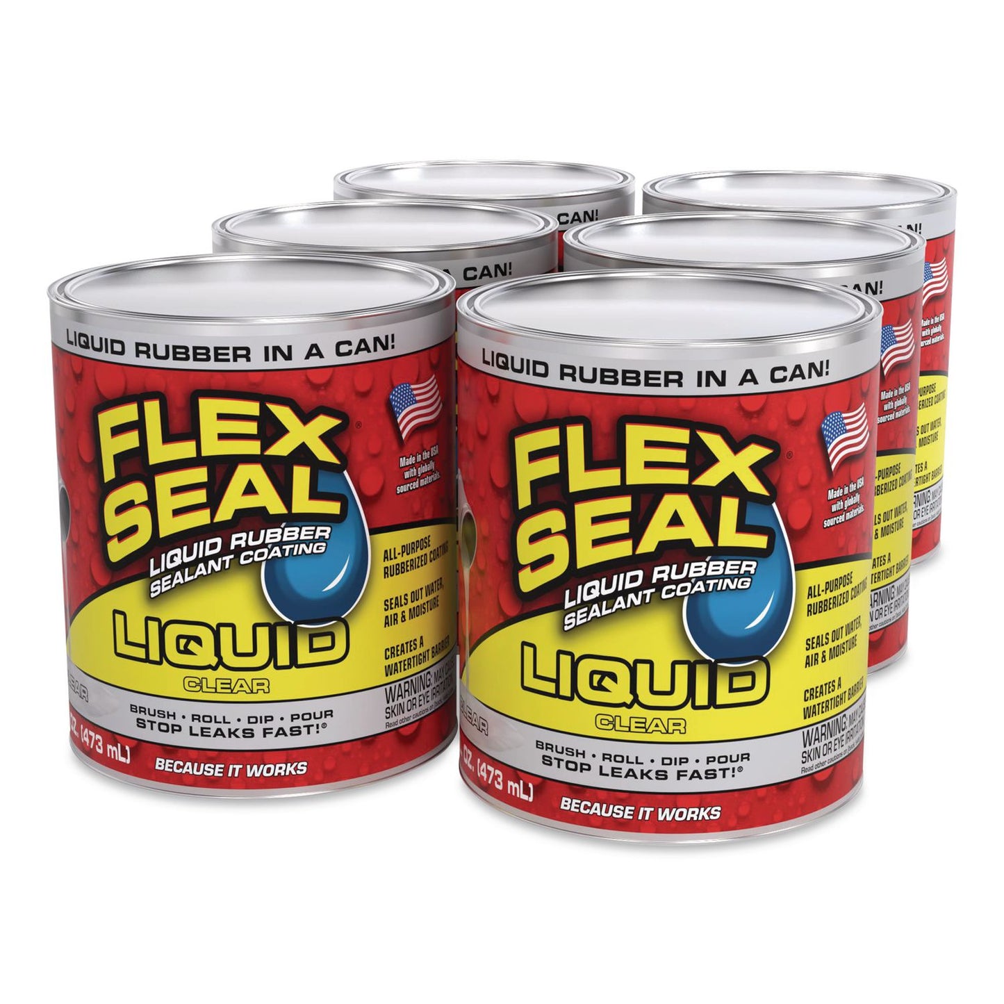 Flex Seal Products® Flex Seal Liquid Rubber Sealant Coating Liquid, 16 oz Can, Dries Clear, 6/Carton (FSGLFSCLRR16)