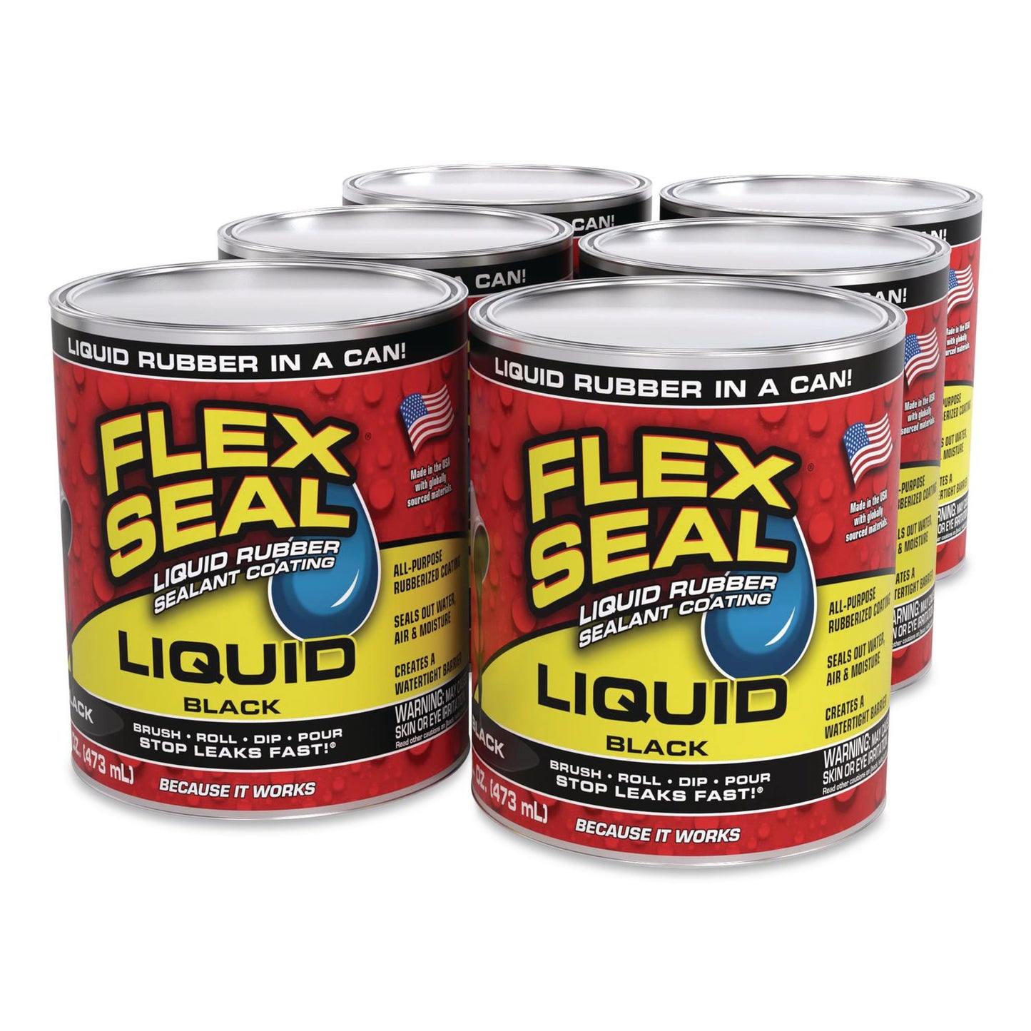 Flex Seal Products® Flex Seal Liquid Rubber Sealant Coating Liquid, 16 oz Can, Dries Black, 6/Carton (FSGLFSBLKR16)