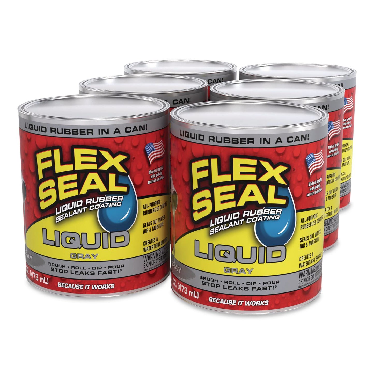 Flex Seal Products® Flex Seal Liquid Rubber Sealant Coating Liquid, 16 oz Can, Dries Gray, 6/Carton (FSGLFSGRYR16)