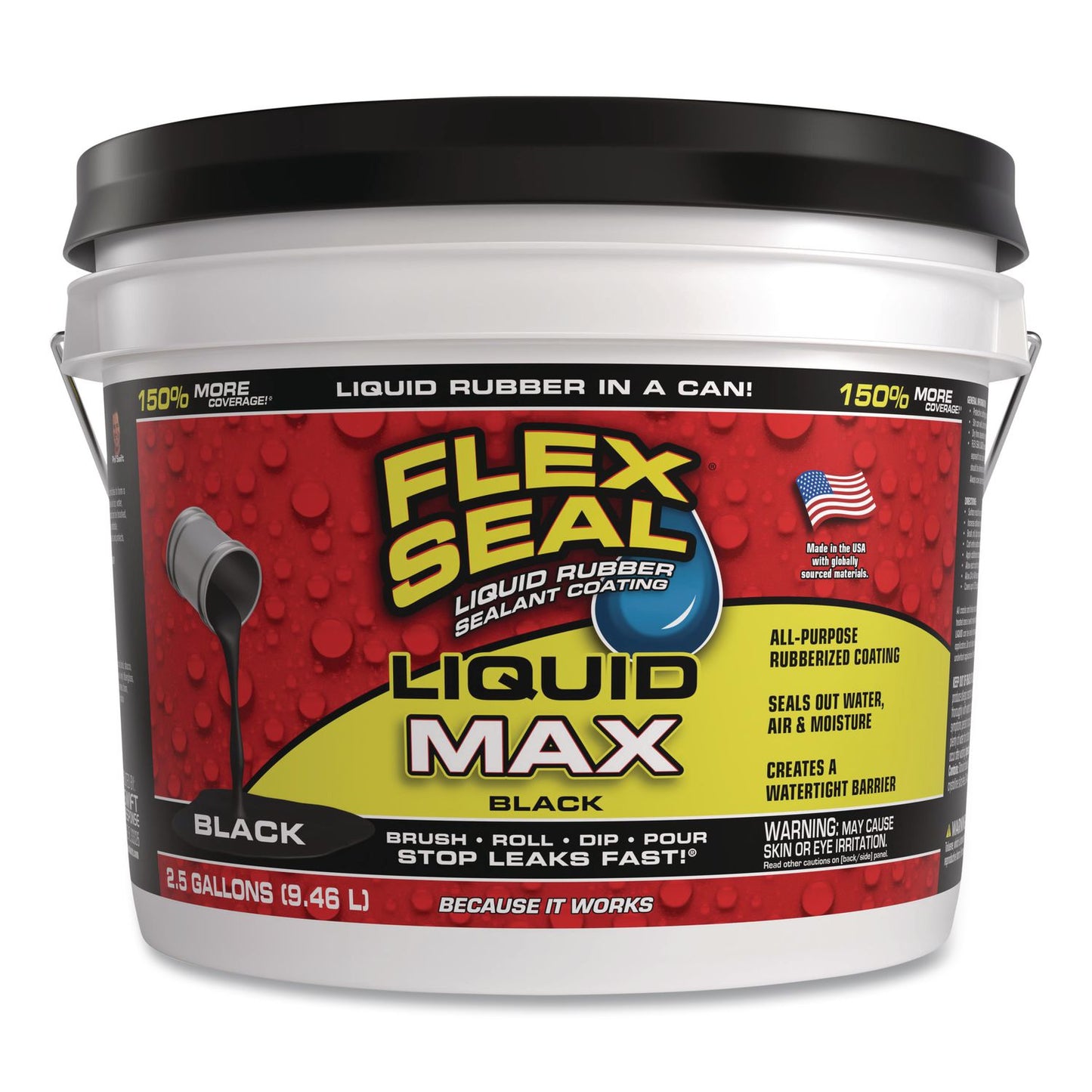 Flex Seal Products® Flex Seal Liquid Rubber Sealant Coating Liquid Max, 2.5 gal Bucket, Dries Black (FSGLFSMAXBLK02)