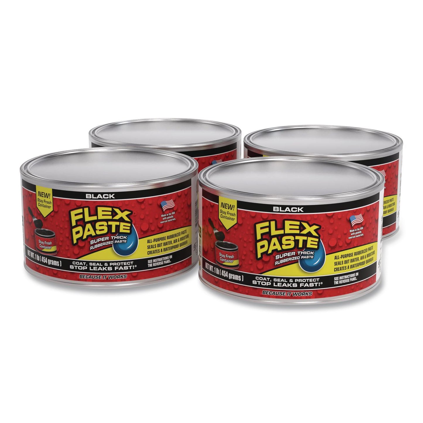 Flex Seal Products® Flex Paste Super Thick Rubberized Paste, 1 lb Can, Dries Black, 4/Carton (FSGPFSBLKR16)