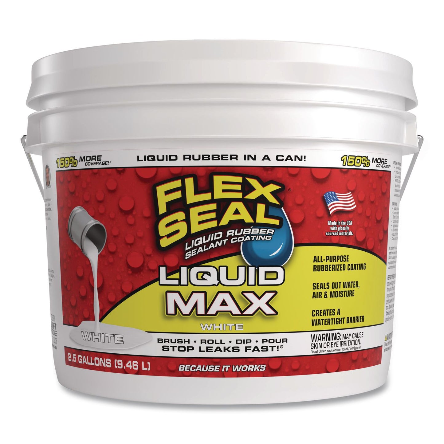 Flex Seal Products® Flex Seal Liquid Rubber Sealant Coating Liquid Max, 2.5 gal Bucket, Dries White (FSGLFSMAXWHT02)