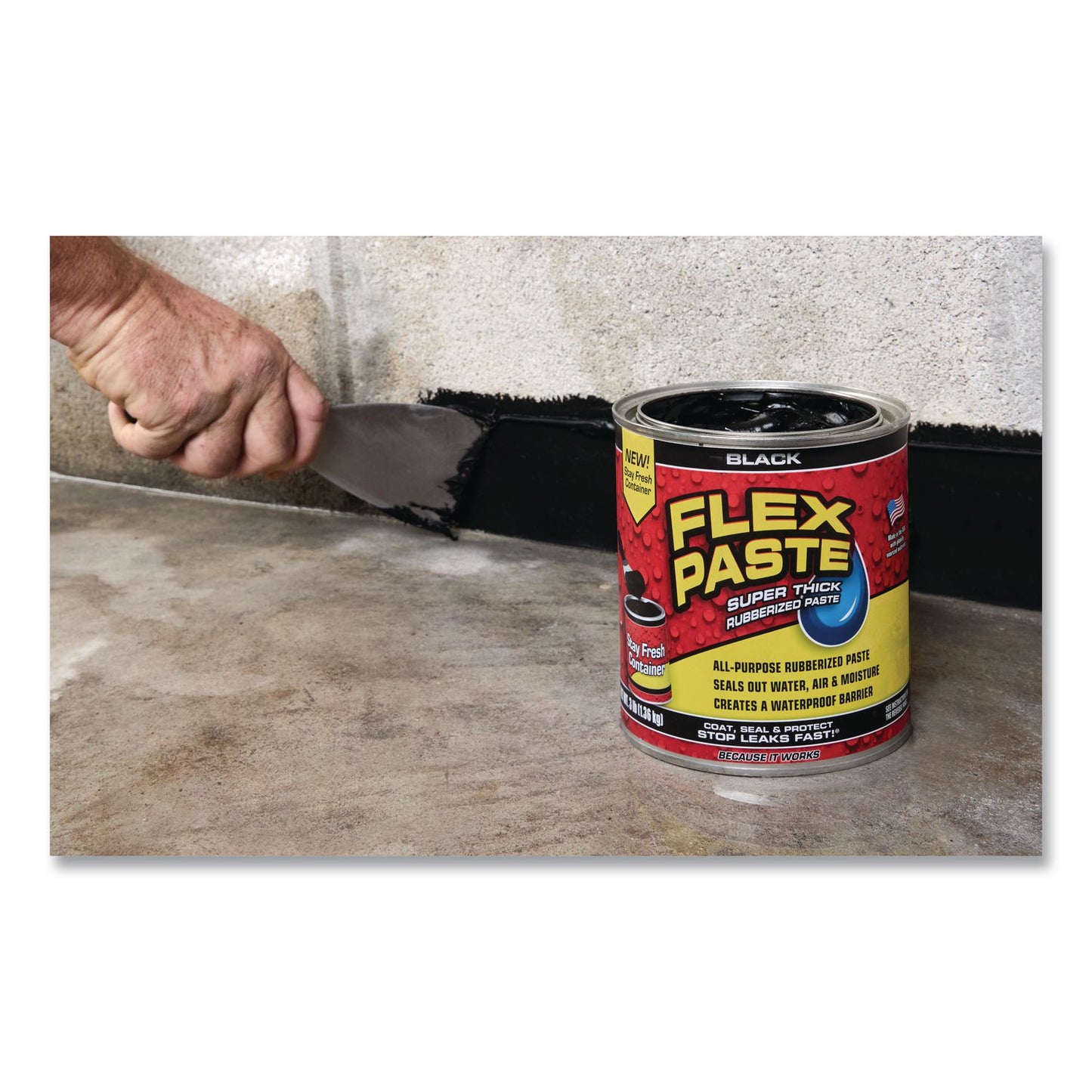 Flex Seal Products® Flex Paste Super Thick Rubberized Paste, 3 lb Can, Dries Black, 4/Carton (FSGPFSBLKR32)