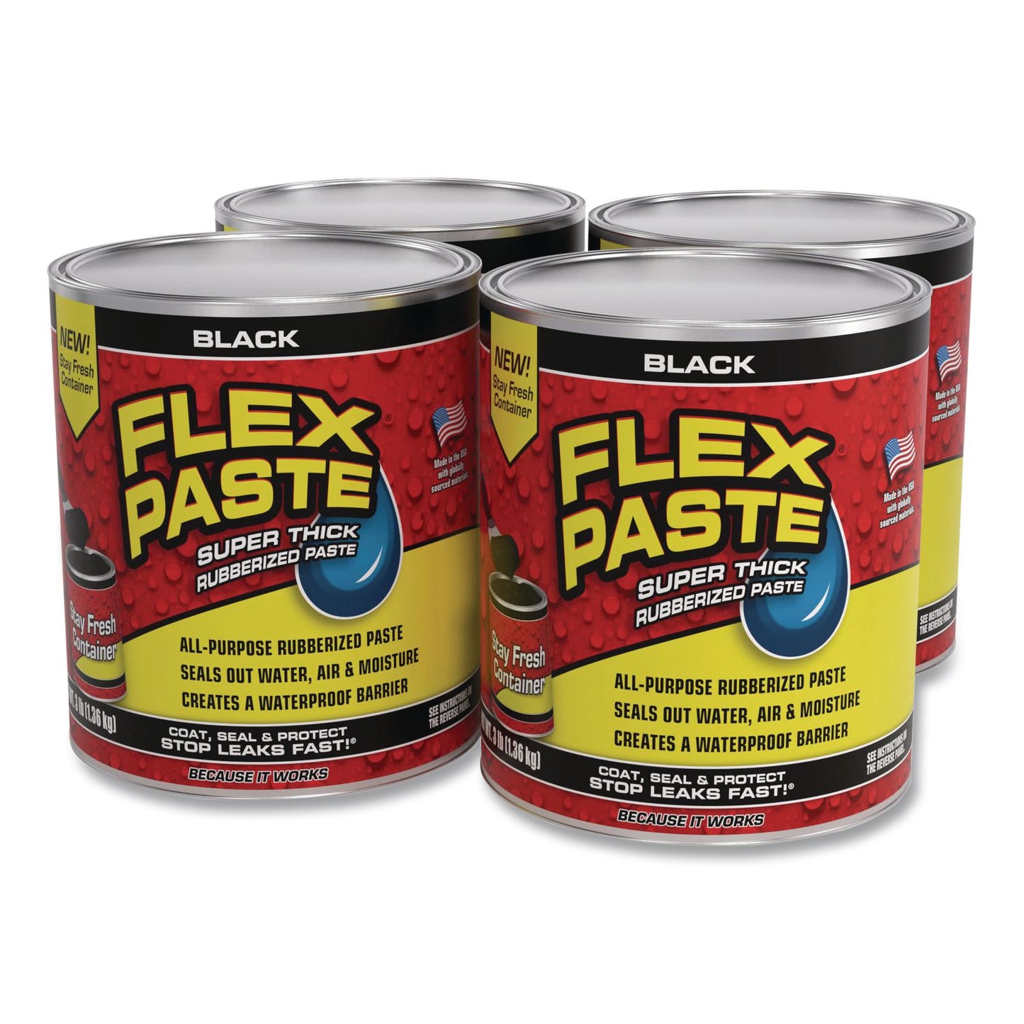 Flex Seal Products® Flex Paste Super Thick Rubberized Paste, 3 lb Can, Dries Black, 4/Carton (FSGPFSBLKR32)
