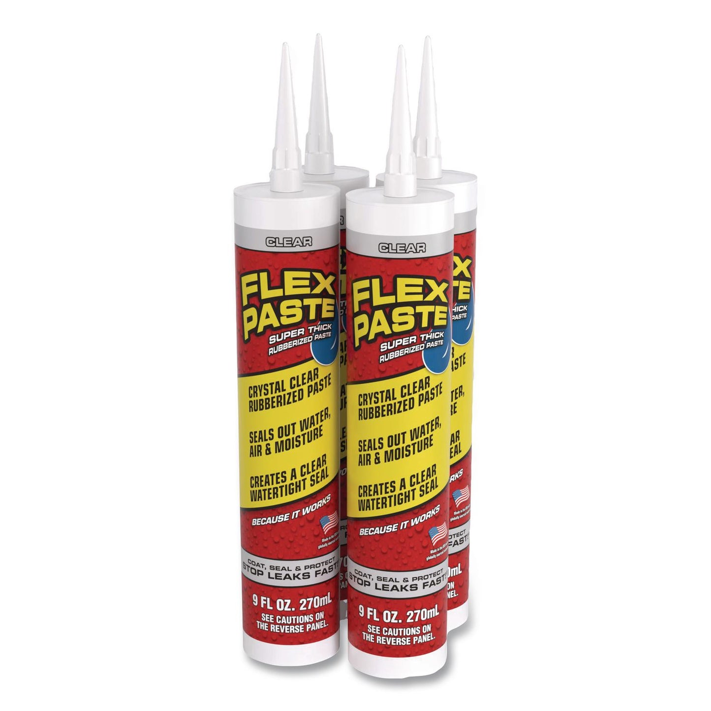 Flex Seal Products® Flex Paste Super Thick Rubberized Paste, 9 oz Cartridge, Dries Clear, 4/Carton (FSGPFSCLRR09)