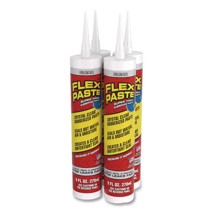 Flex Seal Products® Flex Paste Super Thick Rubberized Paste, 9 oz Cartridge, Dries Clear, 4/Carton (FSGPFSCLRR09)