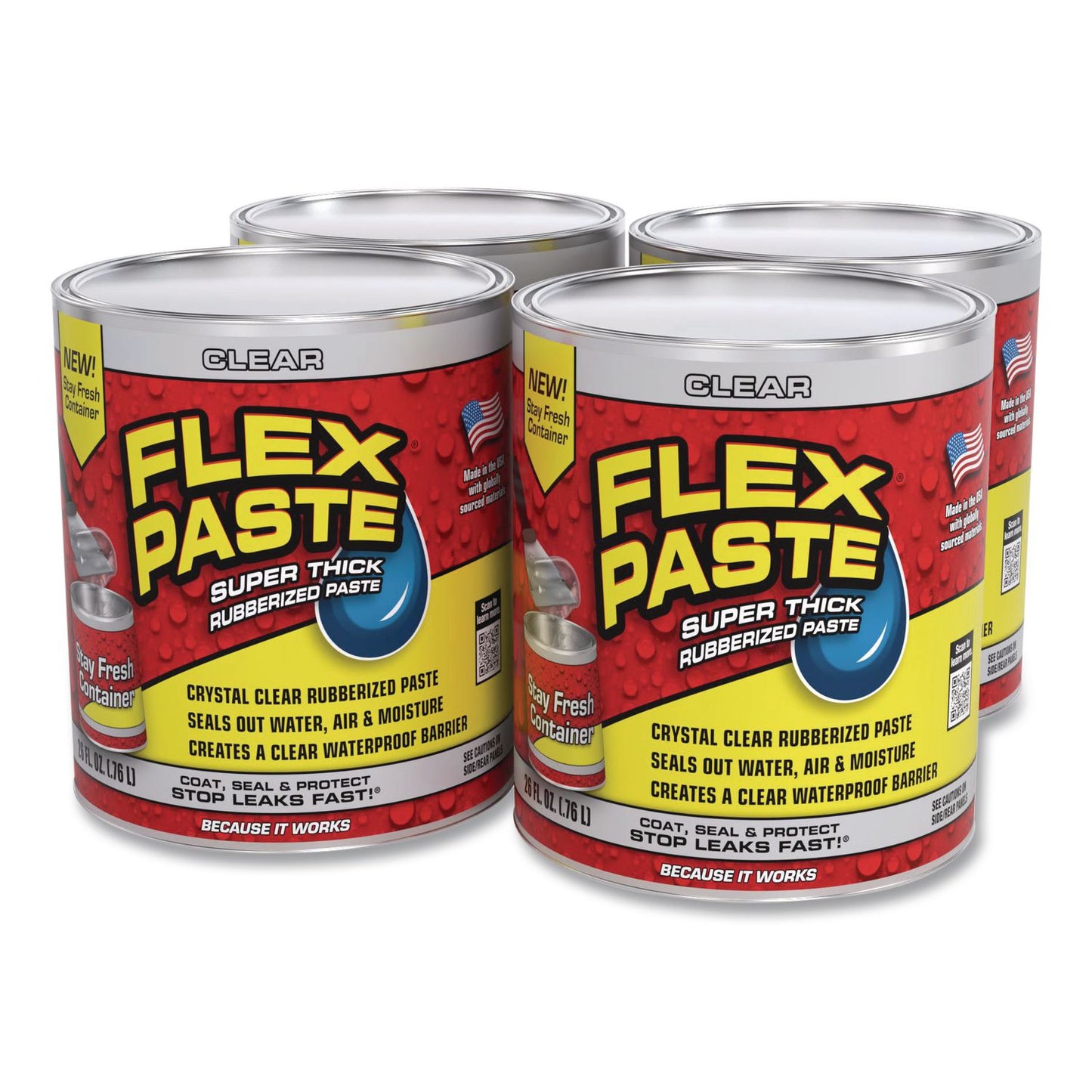 Flex Seal Products® Flex Paste Super Thick Rubberized Paste, 26 oz Can, Dries Clear, 4/Carton (FSGPFSCLRR32)