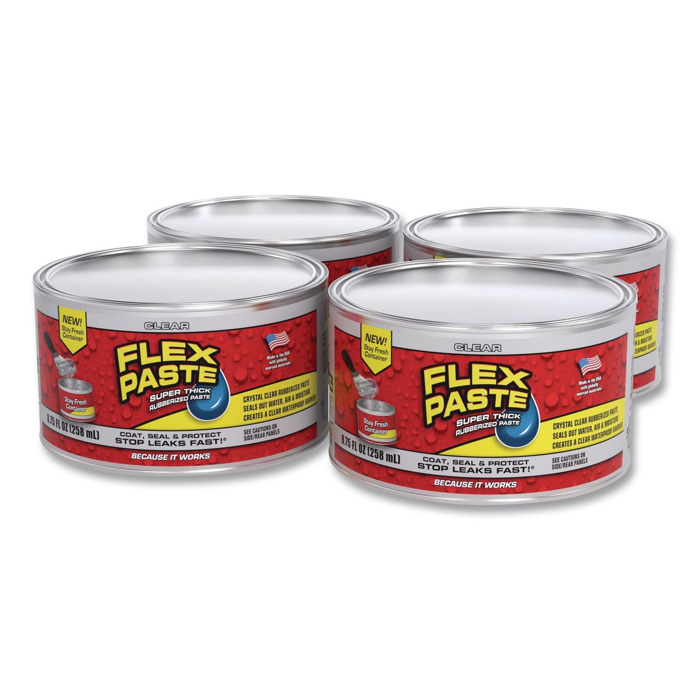 Flex Seal Products® Flex Paste Super Thick Rubberized Paste, 1 lb Can, Dries Clear, 4/Carton (FSGPFSCLRR16)