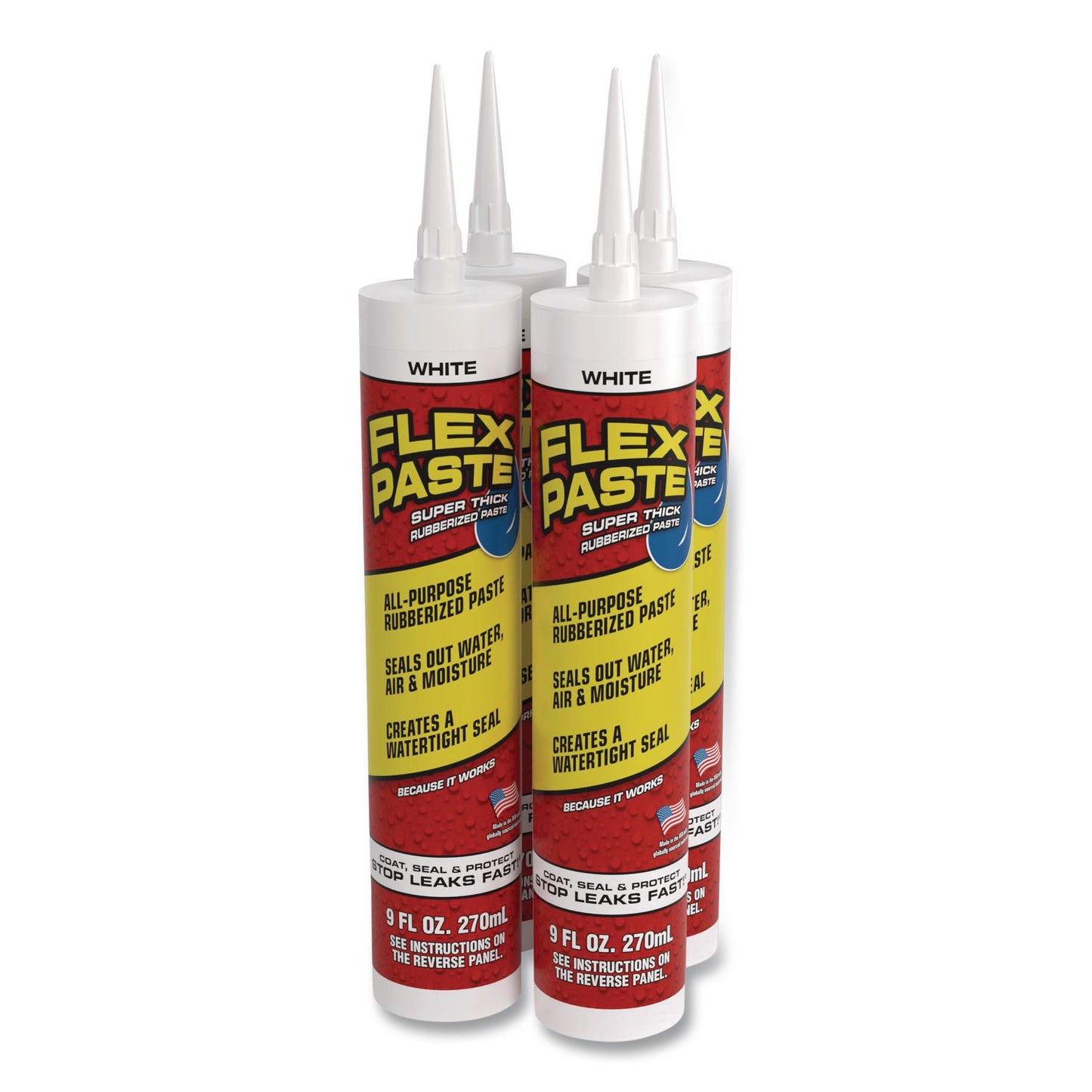 Flex Seal Products® Flex Paste Super Thick Rubberized Paste, 9 oz Cartridge, Dries White, 4/Carton (FSGPFSWHTR10)