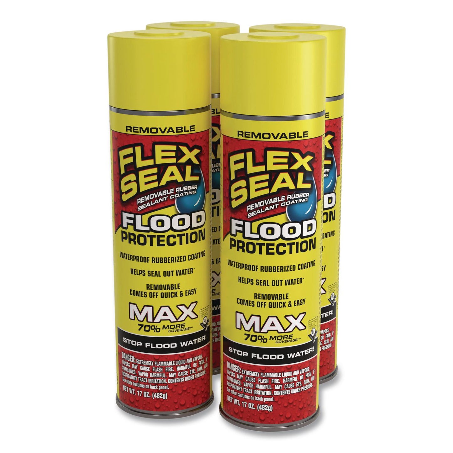 Flex Seal Products® Removable Rubber Sealant Coating Flood Protection Spray, 17 oz Aerosol Can, Dries Yellow, 4/Carton (FSGRFSYELR24)