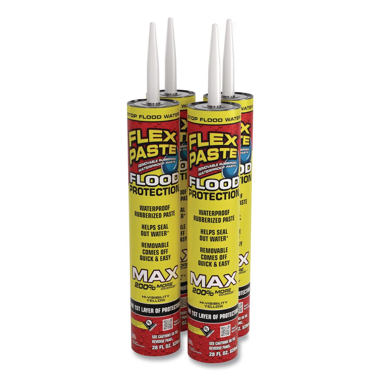 Flex Seal Products® Flex Paste Flood Protection Paste, 28 oz Cartridge, Dries Yellow, 4/Carton (FSGRPSYELR28)
