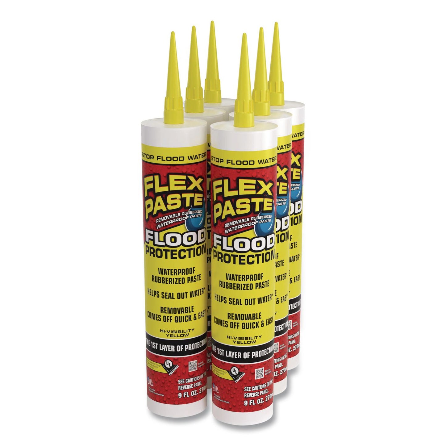 Flex Seal Products® Flex Paste Flood Protection Paste, 9 oz Cartridge, Dries Yellow, 6/Carton (FSGRPSYELR10)
