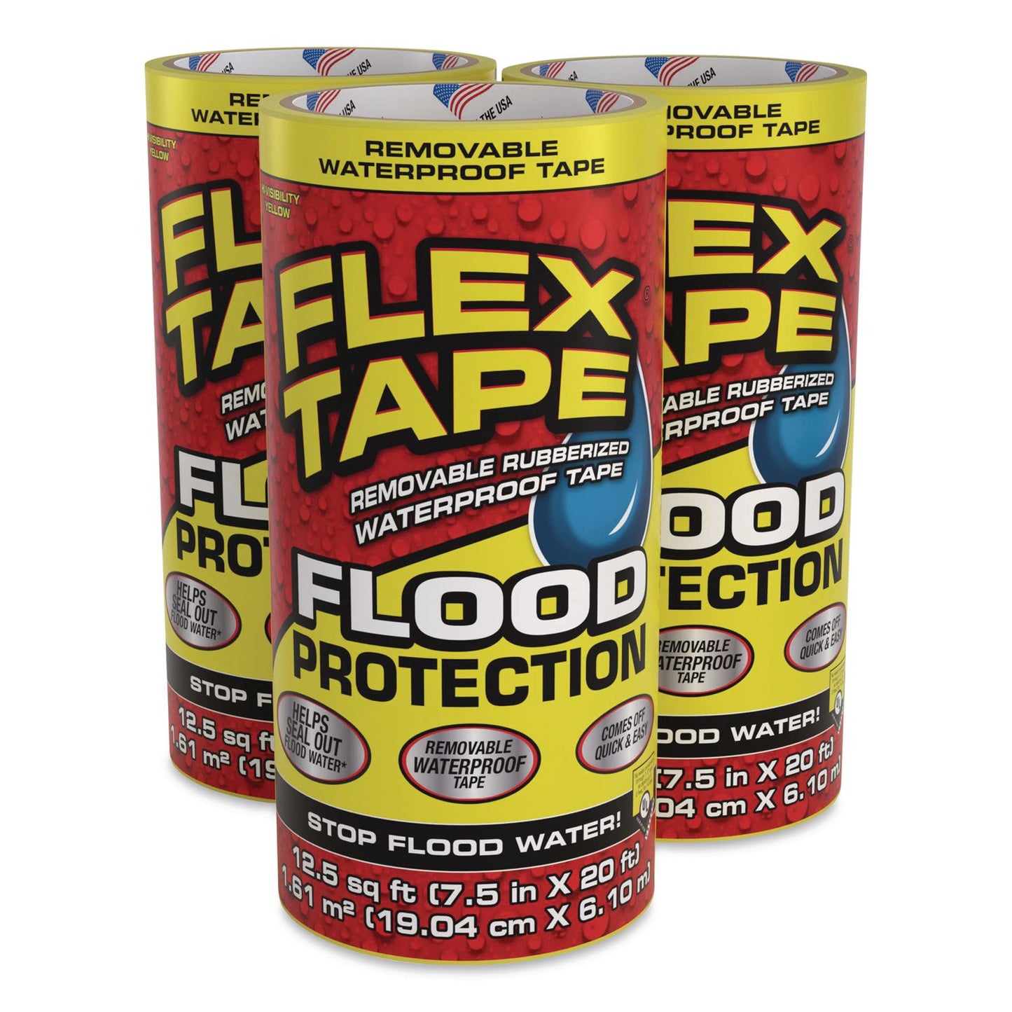 Flex Seal Products® Flex Tape Removable Rubberized Waterproof Flood Protection Tape, 7.5" x 20 ft, Yellow, 3/Carton (FSGRTSYELR0820)