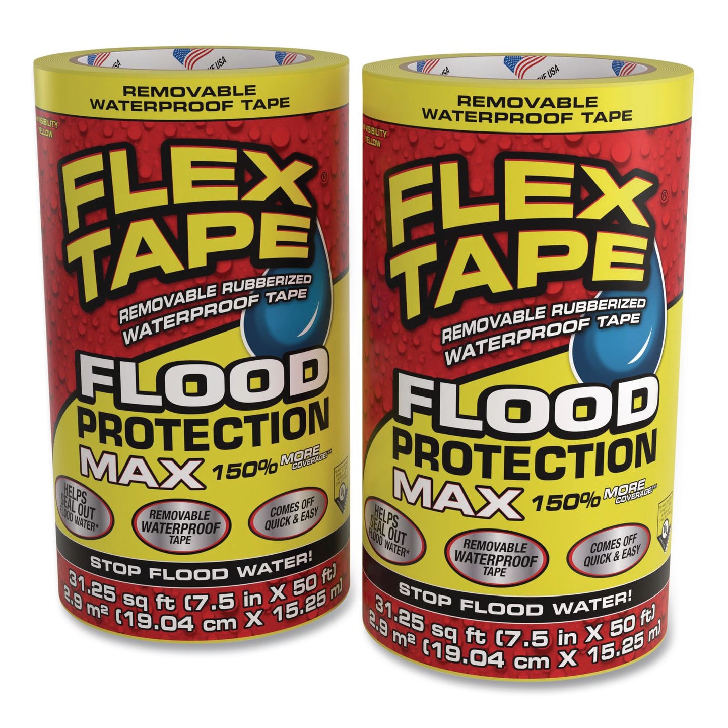 Flex Seal Products® Flex Tape Removable Rubberized Waterproof Flood Protection Tape, 7.5" x 50 ft, Yellow, 2/Carton (FSGRTSYELR0850)