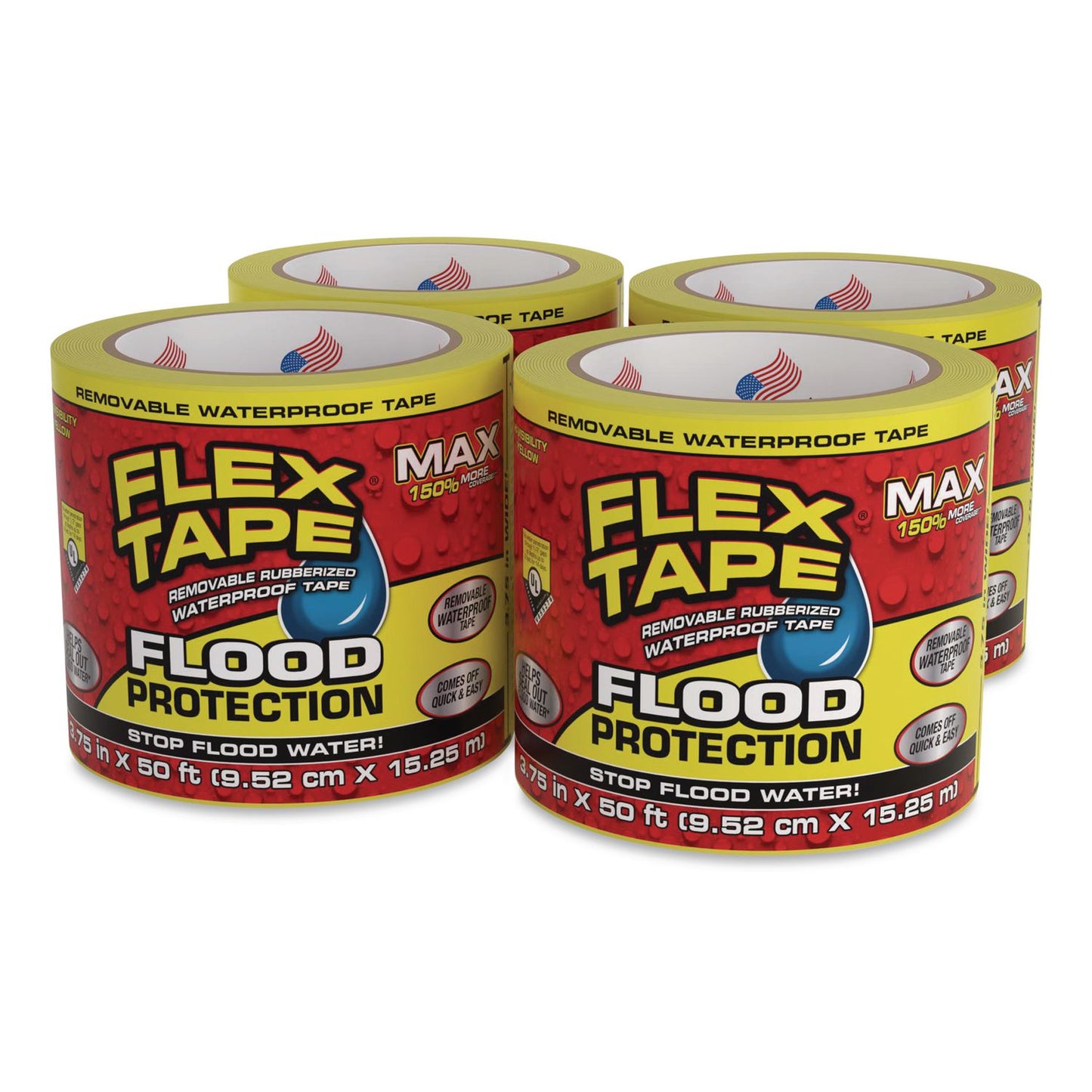 Flex Seal Products® Flex Tape Removable Rubberized Waterproof Flood Protection Tape, 3.75" x 50 ft, Yellow, 4/Carton (FSGRTSYELR0450)