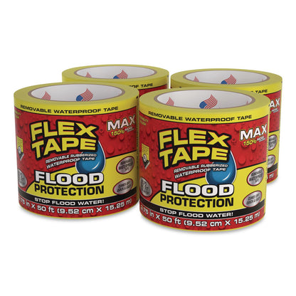 Flex Seal Products® Flex Tape Removable Rubberized Waterproof Flood Protection Tape, 3.75" x 50 ft, Yellow, 4/Carton (FSGRTSYELR0450)