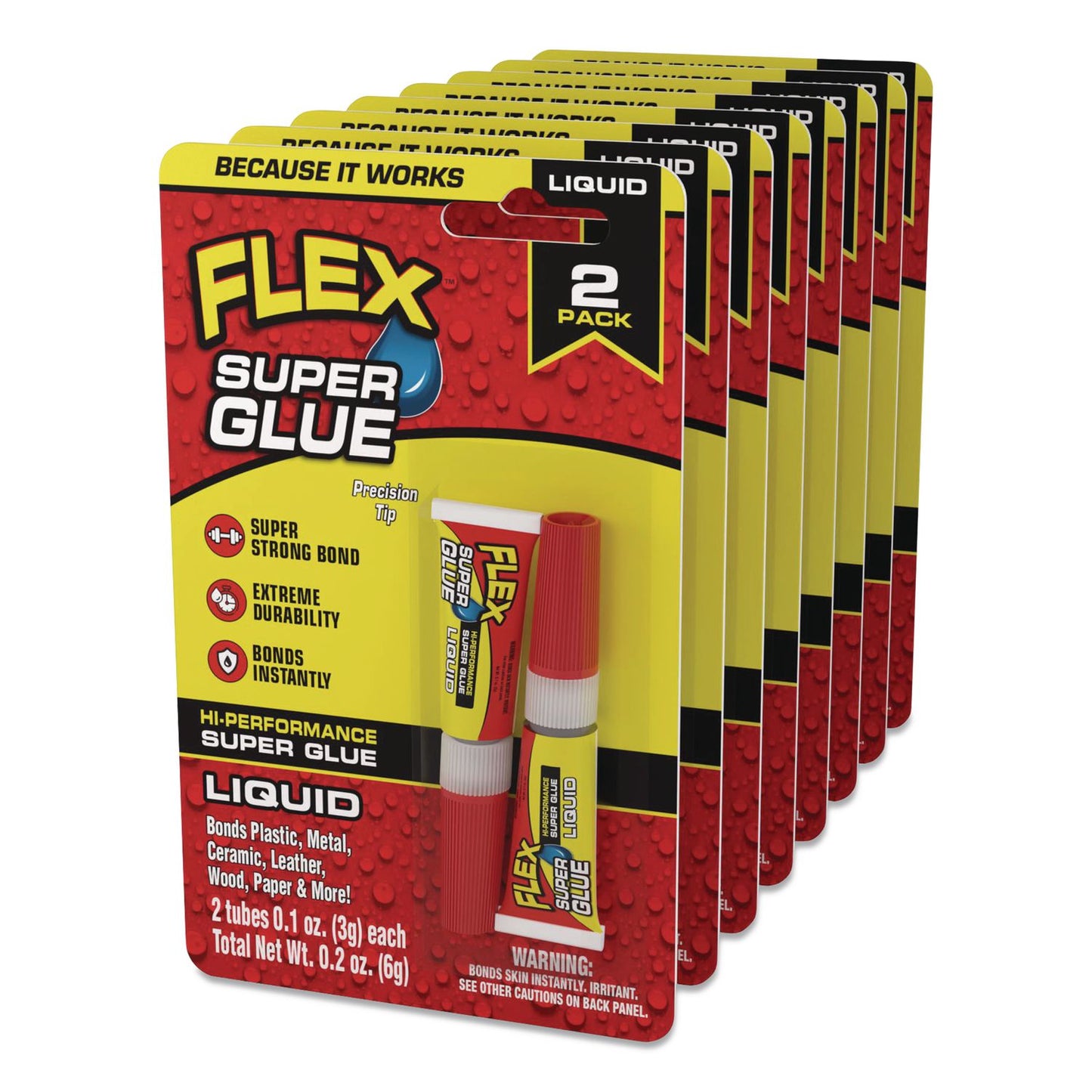 Flex Seal Products® Flex Super Glue, Precision Tip, Liquid, 0.1 oz, Dries Clear, 2/Pack, 8/Carton (FSGSGLIQ2X3)