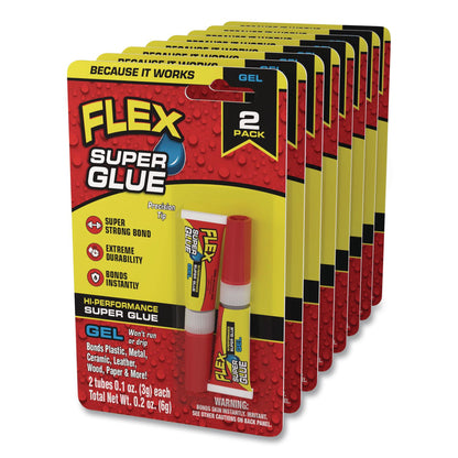 Flex Seal Products® Flex Super Glue, Precision Tip, Gel, 0.1 oz, Dries Clear, 2/Pack, 8/Carton (FSGSGGEL2X3)