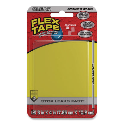 Flex Seal Products® Flex Tape Strong Rubberized Waterproof Tape, 39 mils Thick, 4" x 3", Clear, 2 Patches/Pack, 24/Carton (FSGTFSCLRMINI)