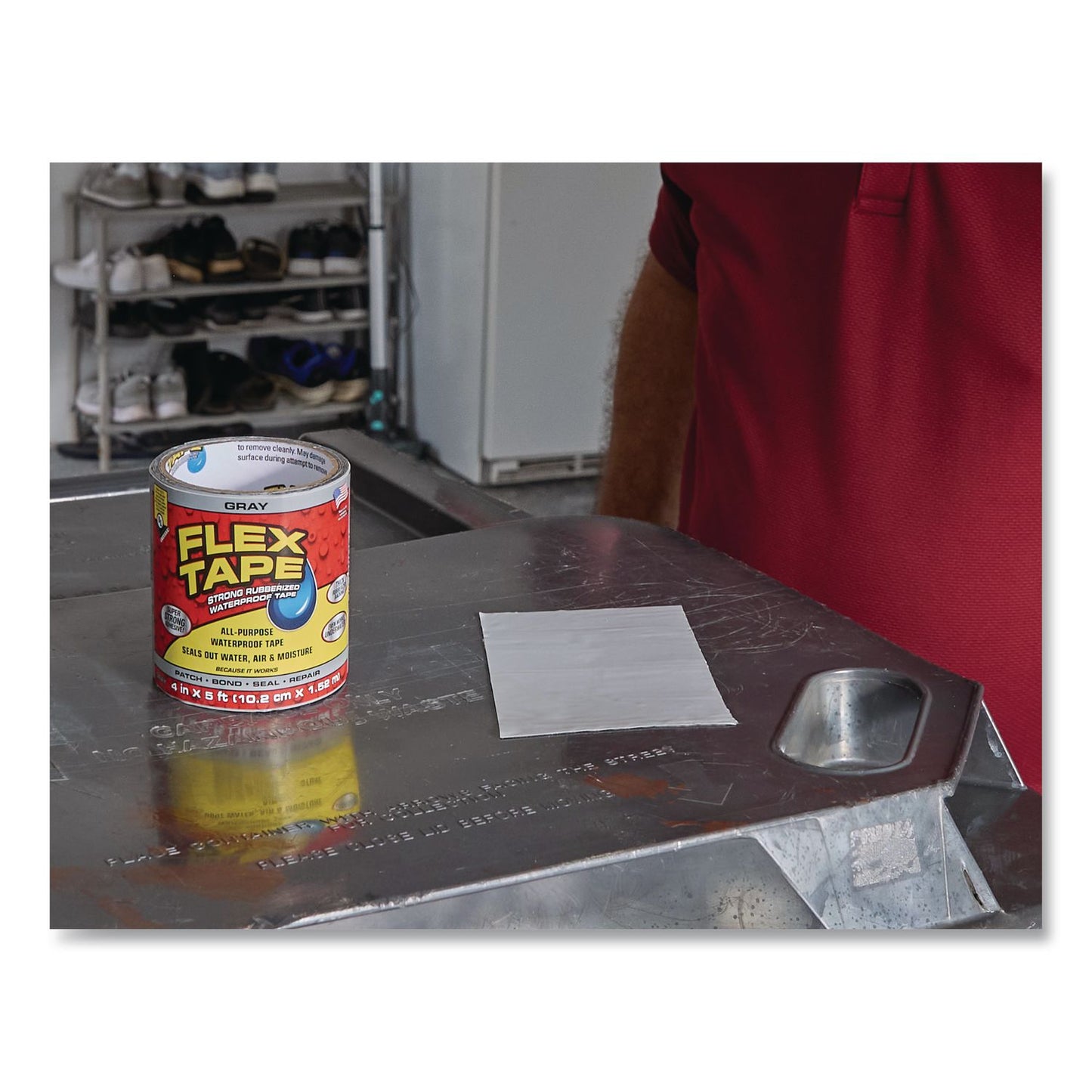 Flex Seal Products® Flex Tape Strong Rubberized Waterproof Tape, 4" Core, 39 mil Thick, 4" x 5 ft, Gray, 4/Carton (FSGTFSGRYR0405)
