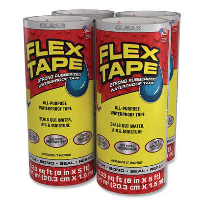 Flex Seal Products® Flex Tape Strong Rubberized Waterproof Tape, 4" Core, 39 mil Thick, 8" x 5 ft, Clear, 4/Carton (FSGTFSCLRR0805)