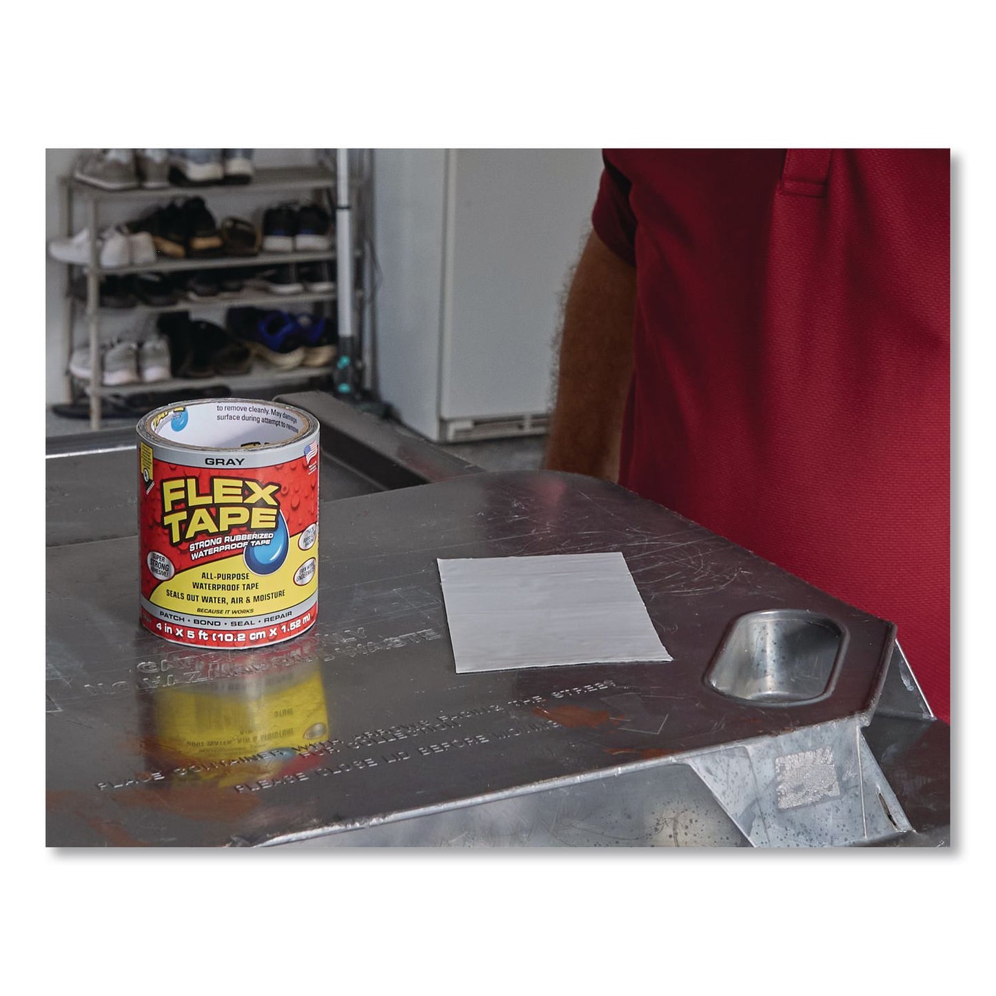Flex Seal Products® Flex Tape Strong Rubberized Waterproof Tape, 4" Core, 39 mil Thick, 8" x 5 ft, Gray, 4/Carton (FSGTFSGRYR0805)
