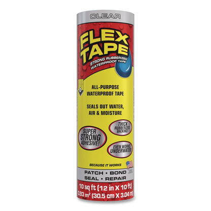 Flex Seal Products® Flex Tape Strong Rubberized Waterproof Tape, 4" Core, 39 mil Thick, 12" x 10 ft, Clear, 4/Carton (FSGTFSCLRR1210)