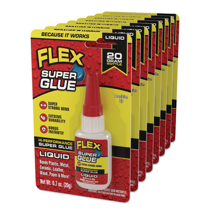Flex Seal Products® Flex Super Glue, Precision Tip, Liquid, 0.7 oz, Dries Clear, 8/Carton (FSGSGLIQB20)