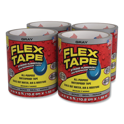 Flex Seal Products® Flex Tape Strong Rubberized Waterproof Tape, 4" Core, 39 mil Thick, 4" x 5 ft, Gray, 4/Carton (FSGTFSGRYR0405)