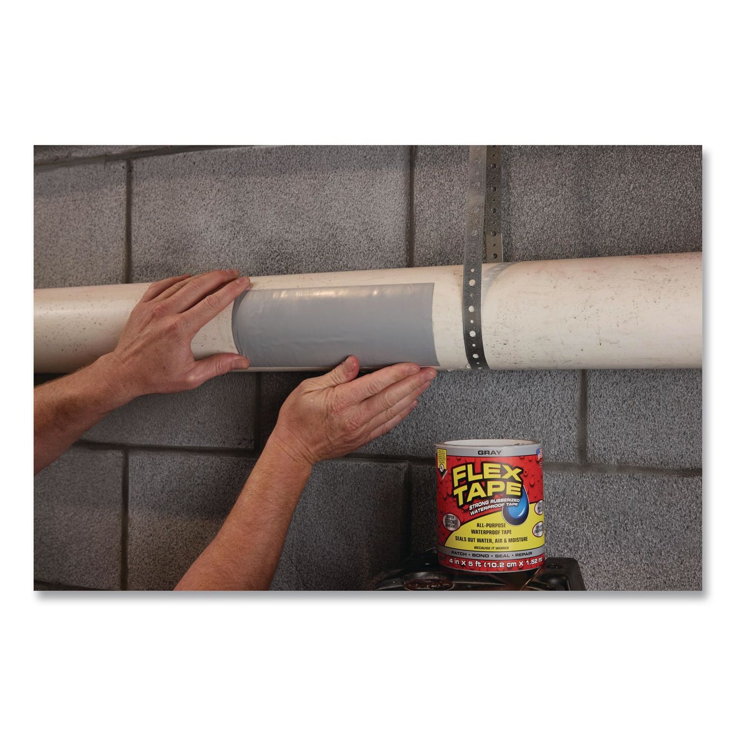 Flex Seal Products® Flex Tape Strong Rubberized Waterproof Tape, 4" Core, 39 mil Thick, 12" x 10 ft, Gray, 4/Carton (FSGTFSGRYR1210)