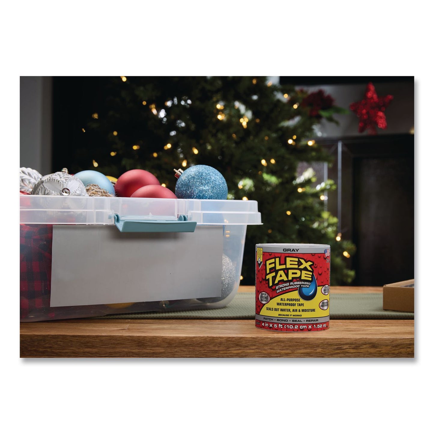 Flex Seal Products® Flex Tape Strong Rubberized Waterproof Tape, 4" Core, 39 mil Thick, 8" x 5 ft, Gray, 4/Carton (FSGTFSGRYR0805)