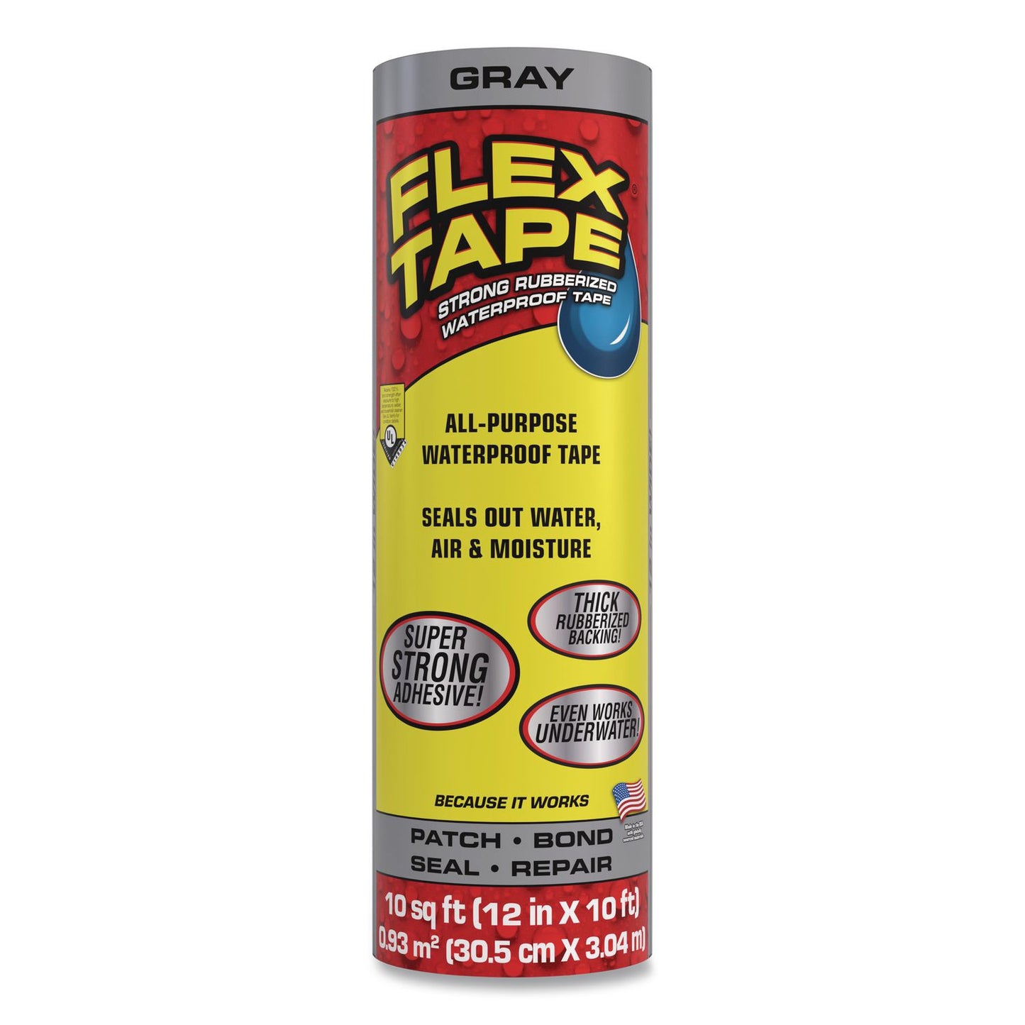 Flex Seal Products® Flex Tape Strong Rubberized Waterproof Tape, 4" Core, 39 mil Thick, 12" x 10 ft, Gray, 4/Carton (FSGTFSGRYR1210)