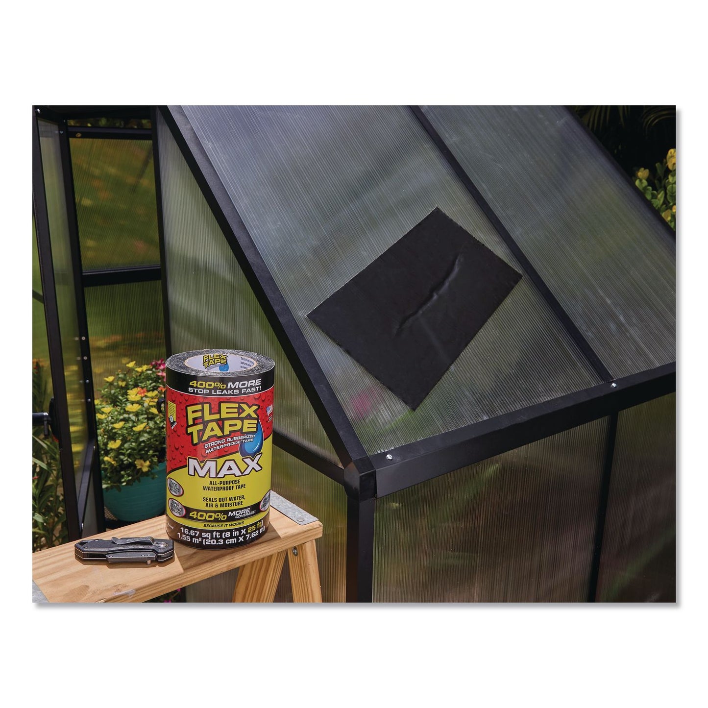 Flex Seal Products® MAX Strong Rubberized Waterproof Tape, 4" Core, 39 mils Thick, 8" x 25 ft, Black, 3/Carton (FSGTFSMAXBLK08)