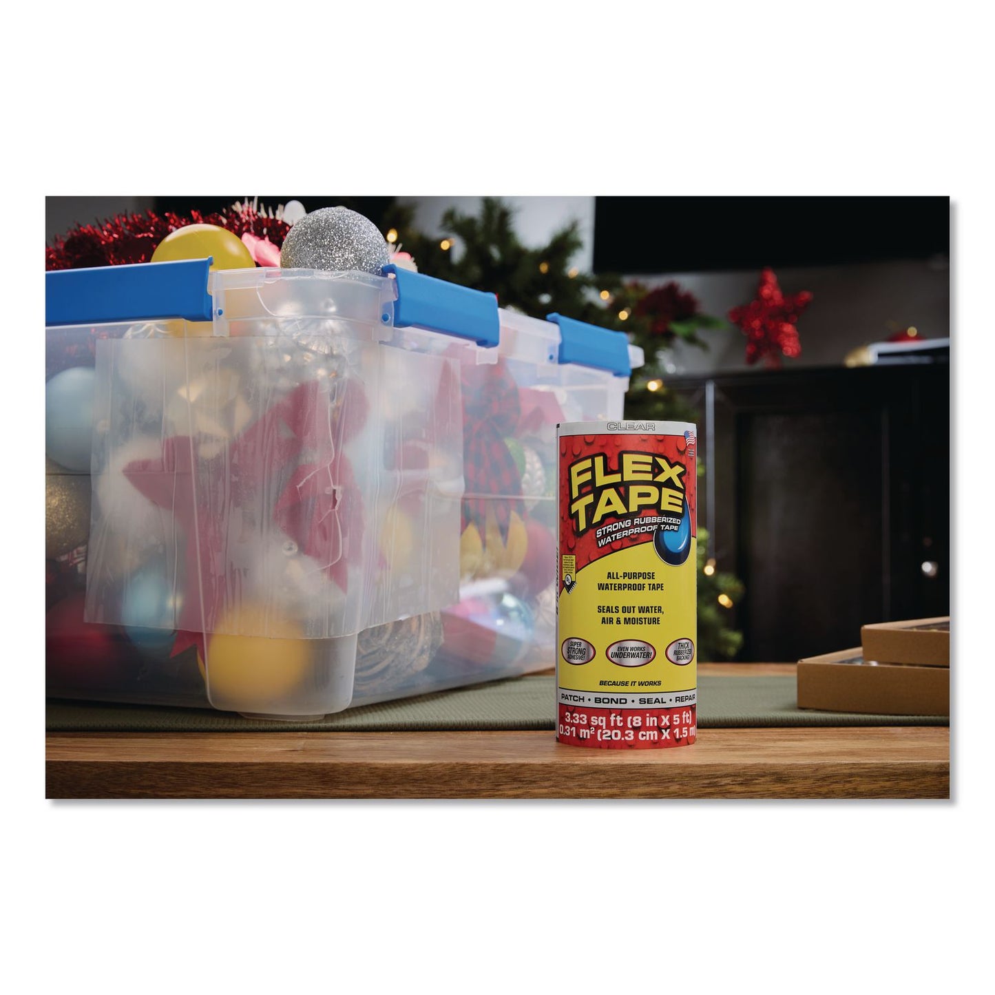 Flex Seal Products® MAX Strong Rubberized Waterproof Tape, 4" Core, 39 mils Thick, 8" x 25 ft, Clear, 3/Carton (FSGTFSMAXCLR08)