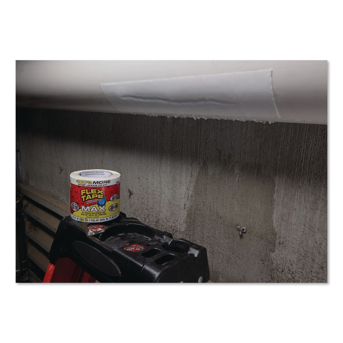 Flex Seal Products® MAX Strong Rubberized Waterproof Tape, 4" Core, 39 mils Thick, 4" x 25 ft, White, 3/Carton (FSGTFSMAXWHT04)