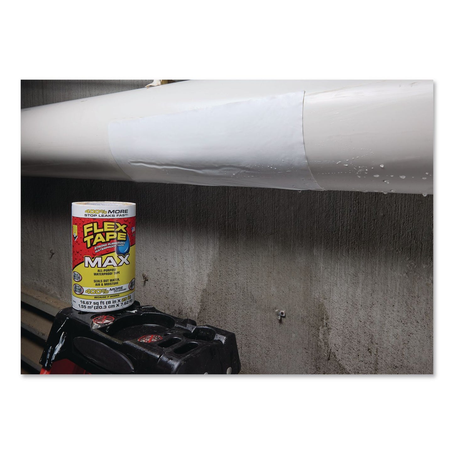 Flex Seal Products® MAX Strong Rubberized Waterproof Tape, 4" Core, 39 mils Thick, 8" x 25 ft, White, 3/Carton (FSGTFSMAXWHT08)