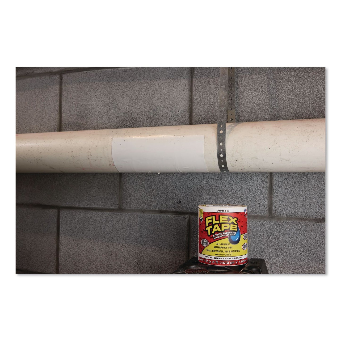 Flex Seal Products® Flex Tape Strong Rubberized Waterproof Tape, 4" Core, 39 mil Thick, 4" x 5 ft, White, 4/Carton (FSGTFSWHTR0405)