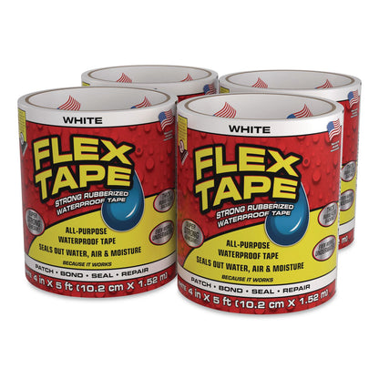 Flex Seal Products® Flex Tape Strong Rubberized Waterproof Tape, 4" Core, 39 mil Thick, 4" x 5 ft, White, 4/Carton (FSGTFSWHTR0405)