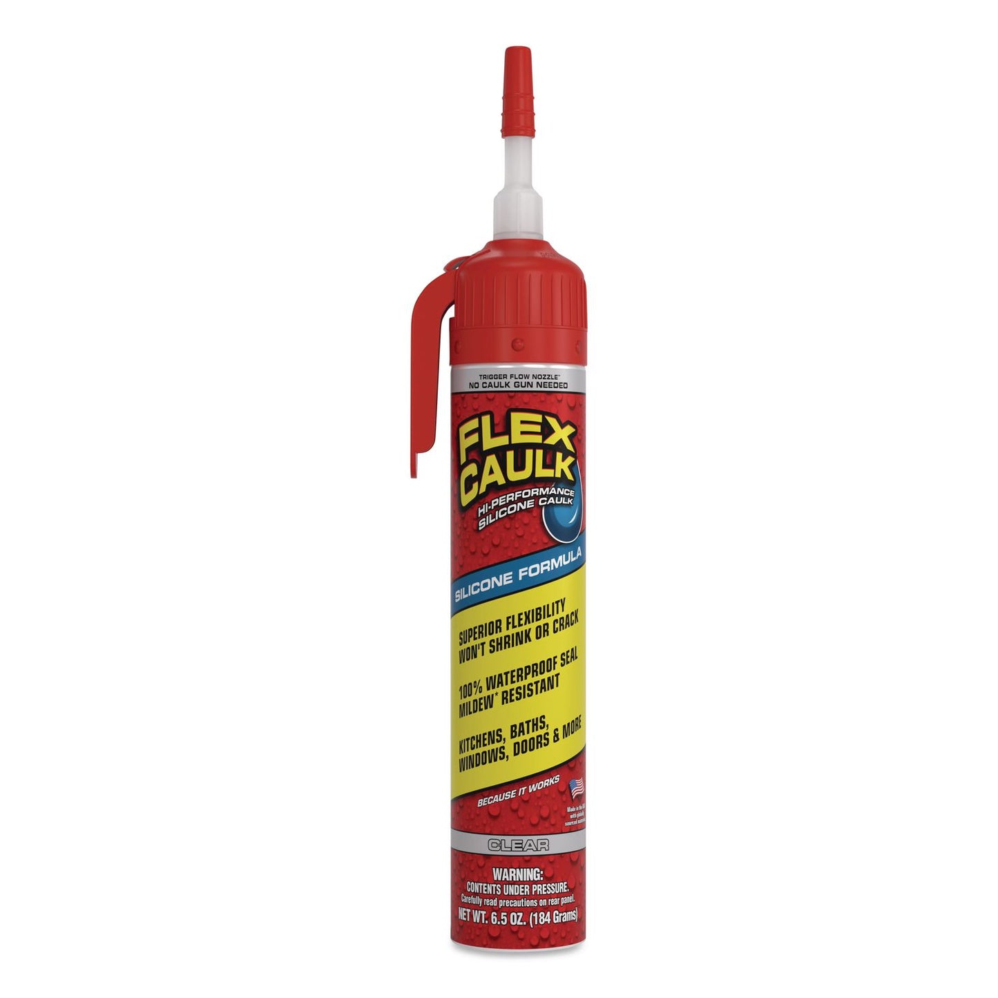 Flex Seal Products® Flex Caulk Hi-Performance Silicone Caulk, 6.5 oz Aerosol Can, Dries Clear, 4/Carton (FSGUS600CLR200)