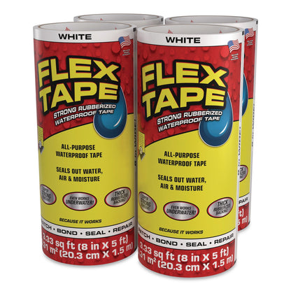 Flex Seal Products® Flex Tape Strong Rubberized Waterproof Tape, 4" Core, 39 mil Thick, 8" x 5 ft, White, 4/Carton (FSGTFSWHTR0805)