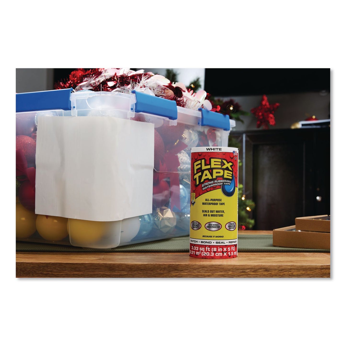Flex Seal Products® Flex Tape Strong Rubberized Waterproof Tape, 4" Core, 39 mil Thick, 12" x 10 ft, White, 4/Carton (FSGTFSWHTR1210)