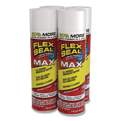 Flex Seal Products® Flex Seal Liquid Rubber Sealant Coating MAX Aerosol, 17 oz Aerosol Can, Dries Clear, 4/Carton (FSGFSMAXCLR24)