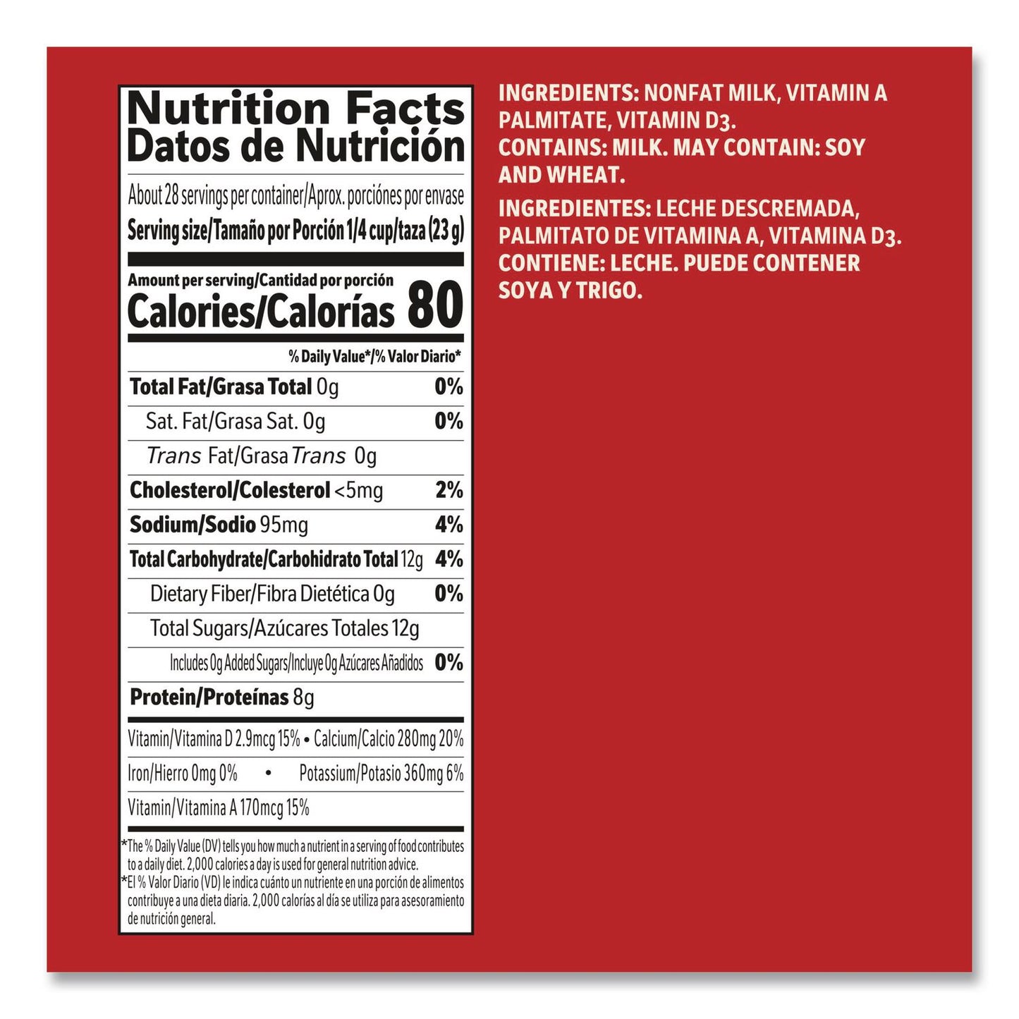 Carnation® Instant Nonfat Dry Milk, Unsweetened, 8.5 lb Canister, 6/Carton (NES73249)