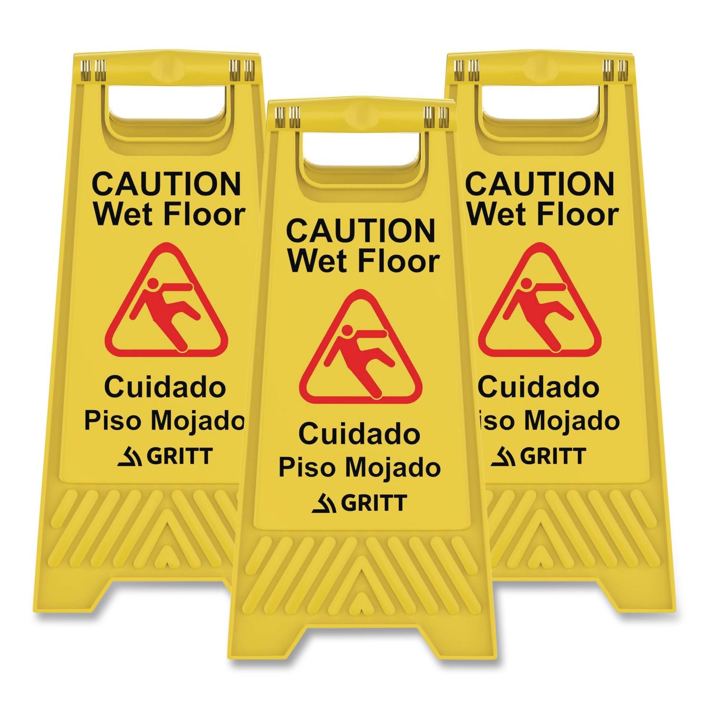 Gritt Commercial Caution Wet Floor Sign, 11.8 x 12 x 24, Yellow, 3/Pack (GCEGRI184YEL3PK)
