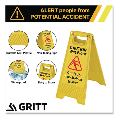 Gritt Commercial Caution Wet Floor Sign, 11.8 x 12 x 24, Yellow, 3/Pack (GCEGRI184YEL3PK)
