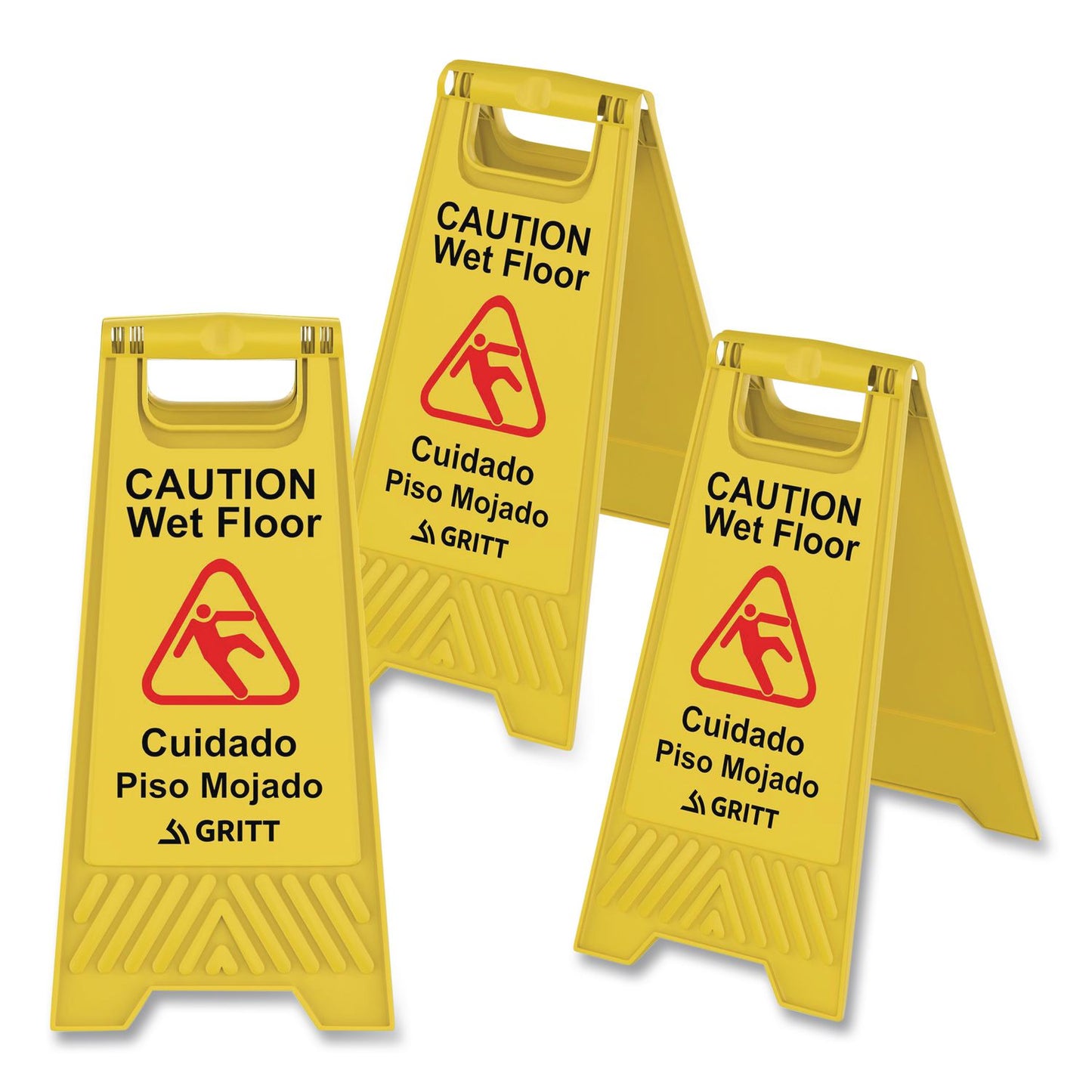 Gritt Commercial Caution Wet Floor Sign, 11.8 x 12 x 24, Yellow, 3/Pack (GCEGRI184YEL3PK)